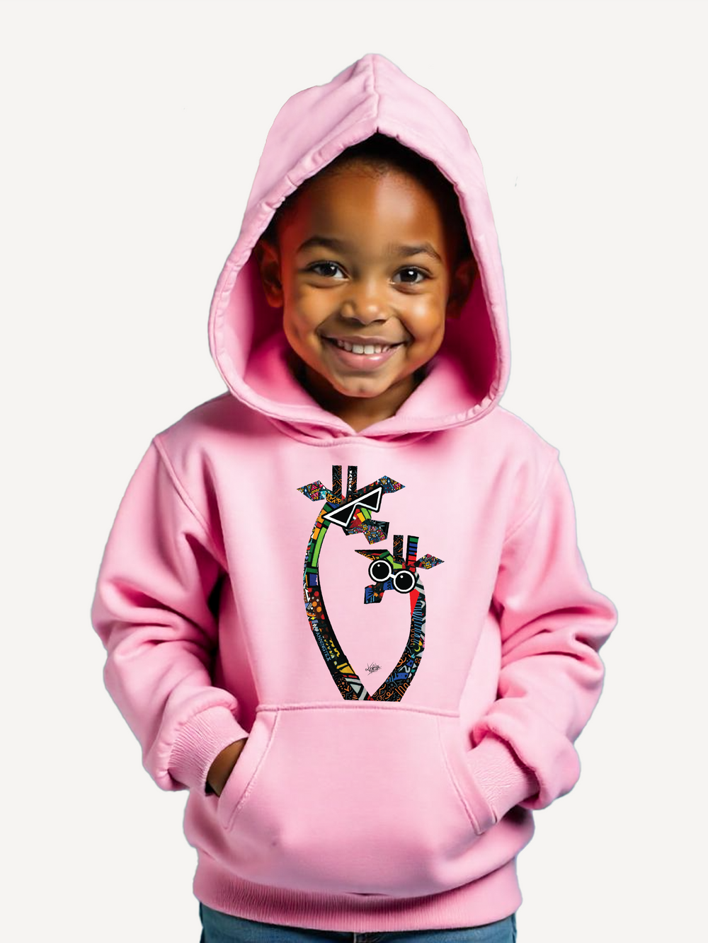 Kali Kids Graphic Hoodies: Baby Pink with Twiga