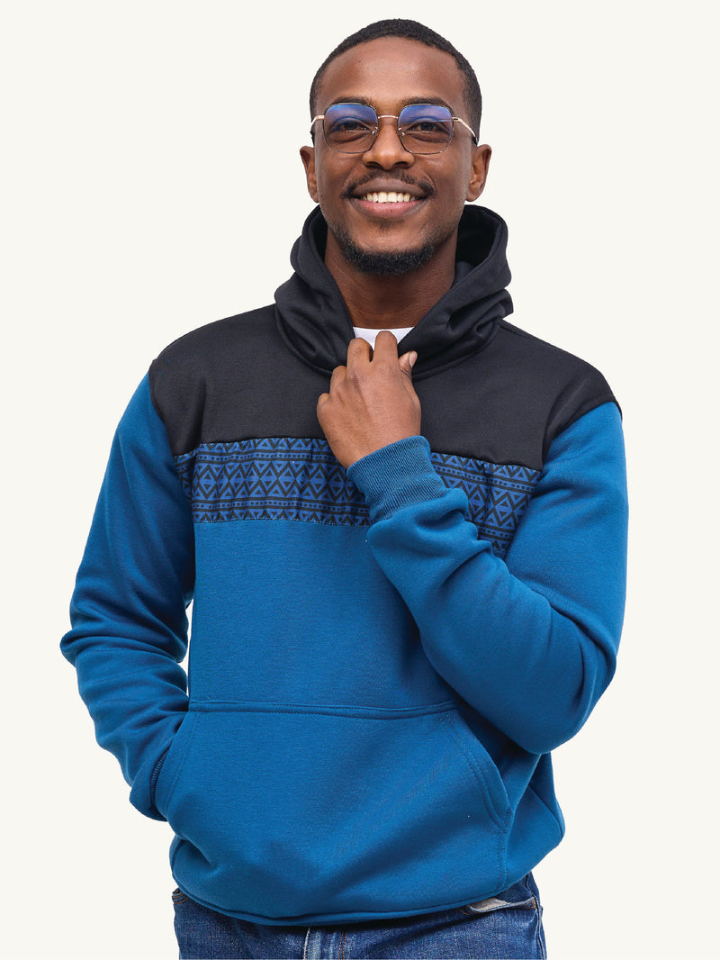 Kali Block Hoodies: Black & Petrol Blue with Blue & Black KK