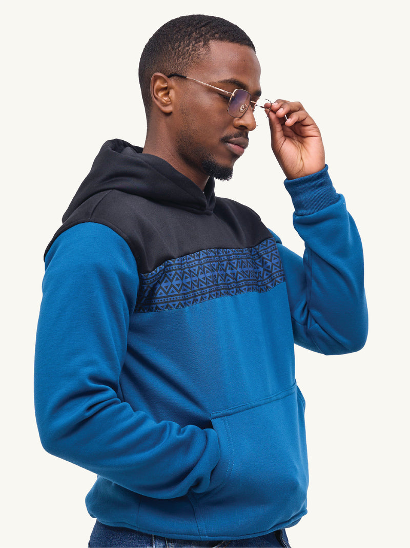 Kali Block Hoodies: Black & Petrol Blue with Blue & Black KK