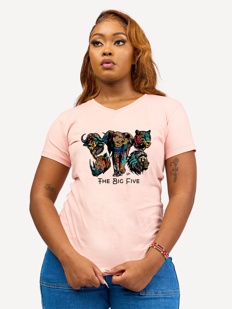 Ladies Graphic Ts: Baby pink with Big Five