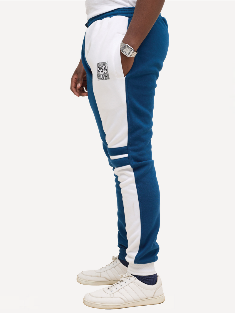 Kali Block Sweats: Pants - Petrol Blue & White with 254