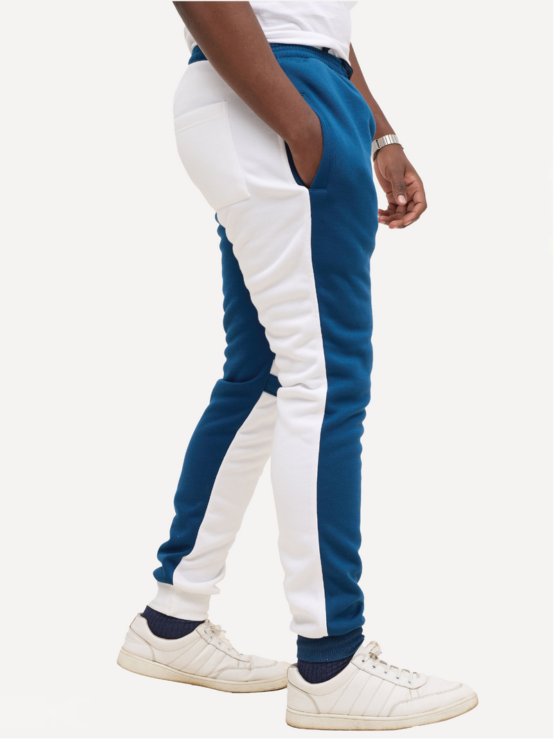 Kali Block Sweats: Pants - Petrol Blue & White with 254