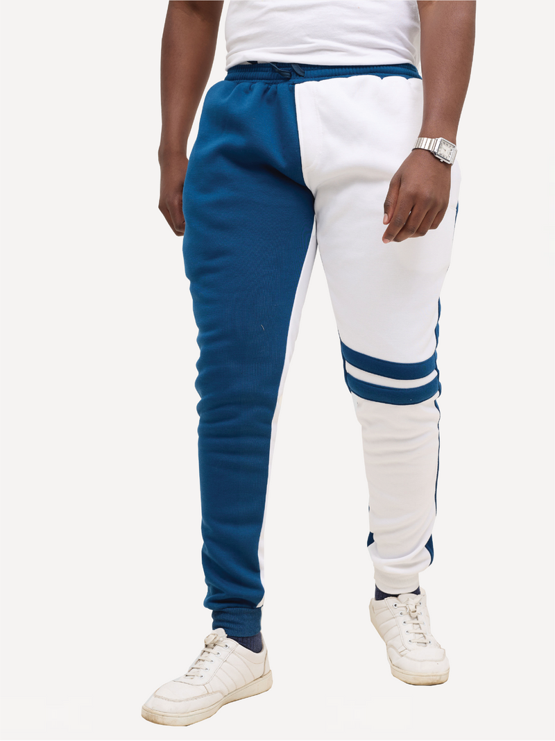 Kali Block Sweats: Pants - Petrol Blue & White with 254