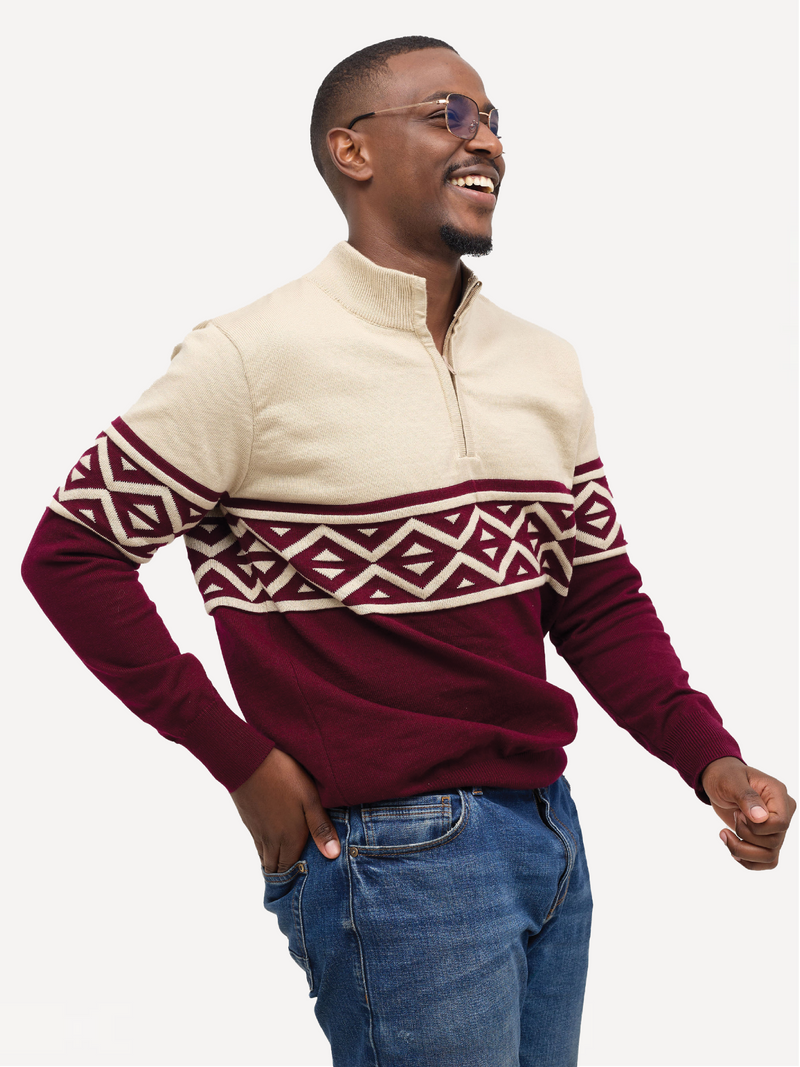 Kali Mens KnitWear: Half-Zip - Burgundy