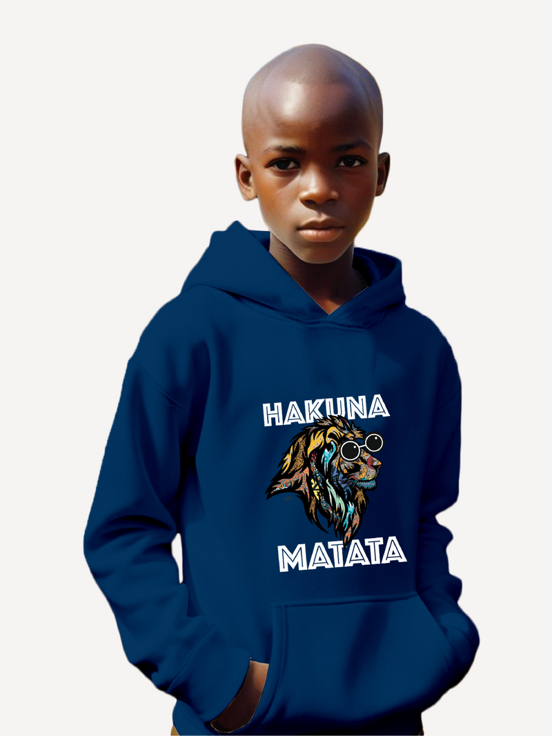 Kali Kids Graphic Hoodies: Petrol Blue with Hakuna Matata Simba