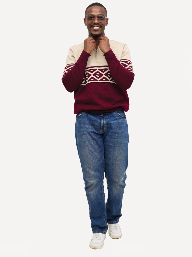 Kali Mens KnitWear: Half-Zip - Burgundy