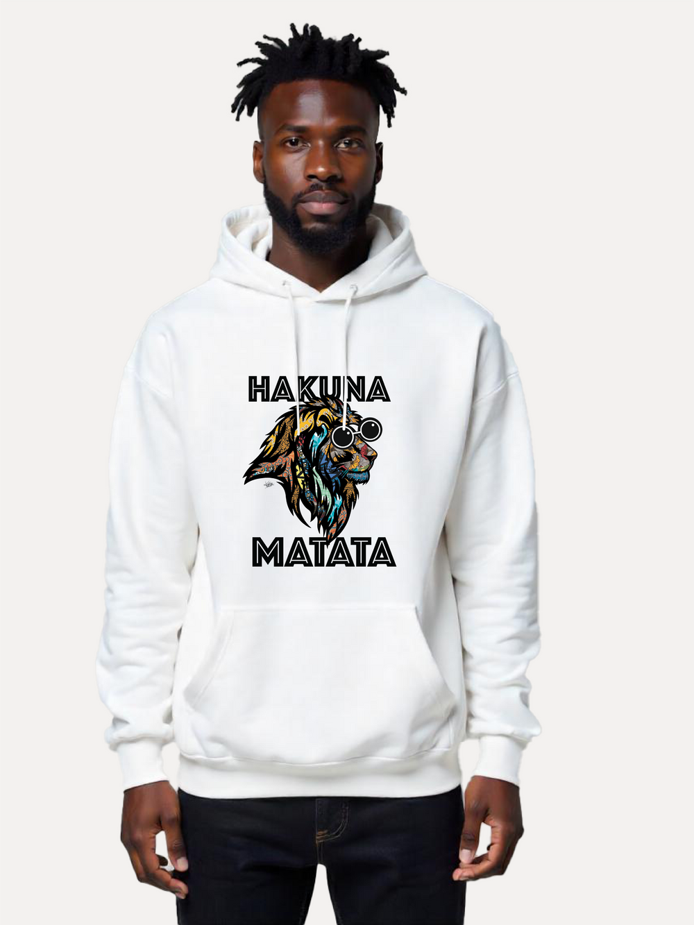Kali Graphic Hoodies: White with Hakuna Matata Simba