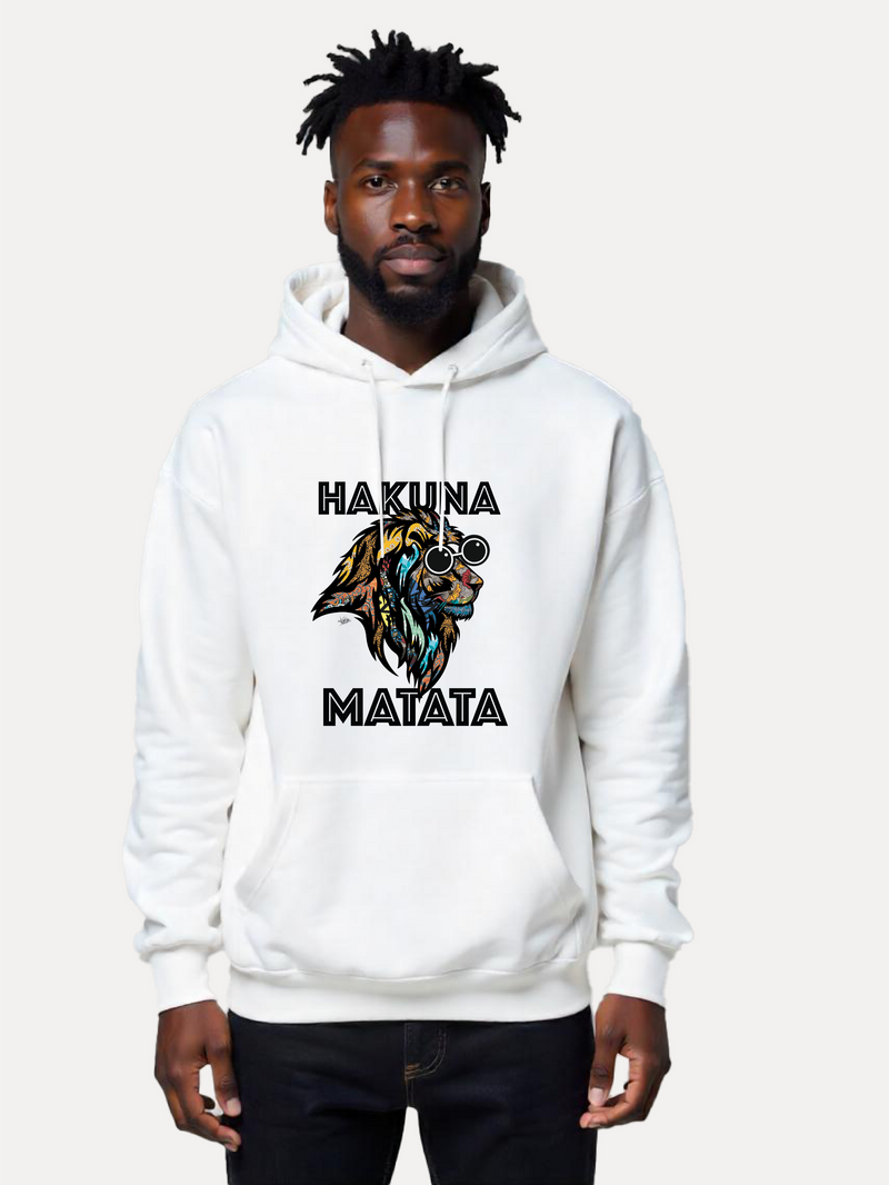 Kali Graphic Hoodies: White with Hakuna Matata Simba