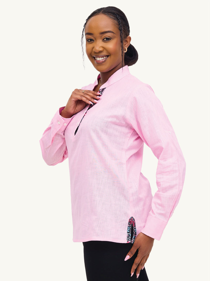 Linen Blouse: Baby Pink with Blue & Pink KK