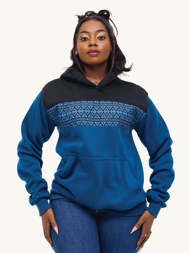 Kali Block Hoodies: Black & Petrol Blue with Blue & Black KK