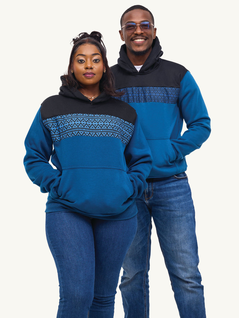 Kali Block Hoodies: Black & Petrol Blue with Blue & Black KK