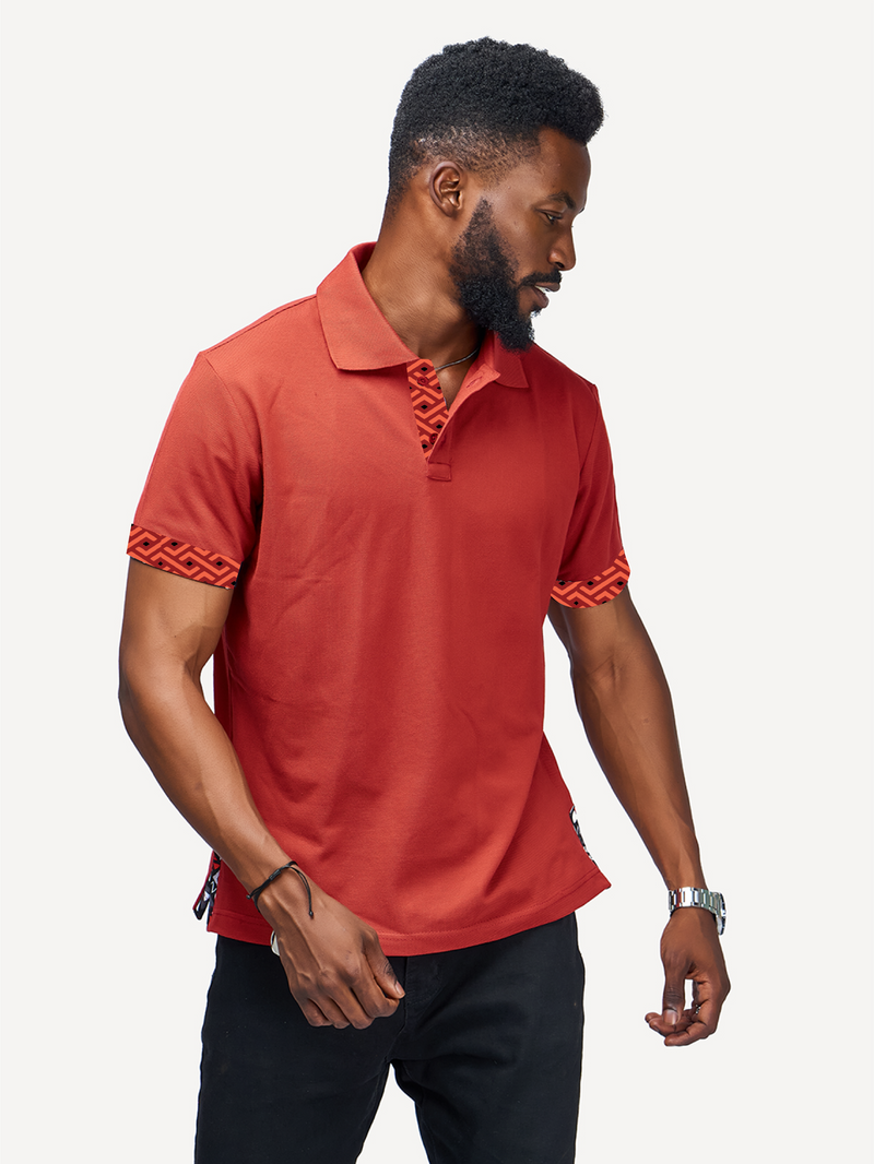 Kali Premium Polos: Terracotta with Red KK Tribal (Collars)