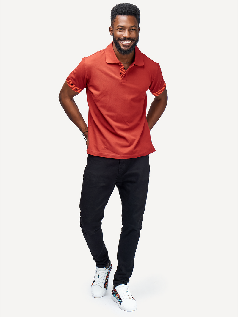 Kali Premium Polos: Terracotta with Red KK Tribal (Collars)
