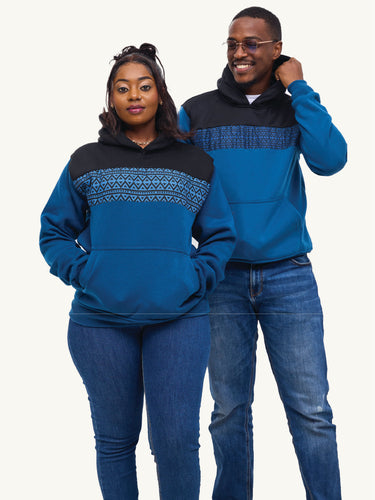 Kali Block Hoodies: Black & Petrol Blue with Blue & Black KK