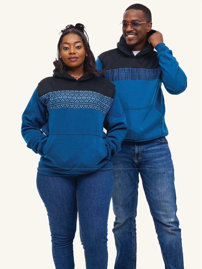 Kali Block Hoodies: Black & Petrol Blue with Blue & Black KK