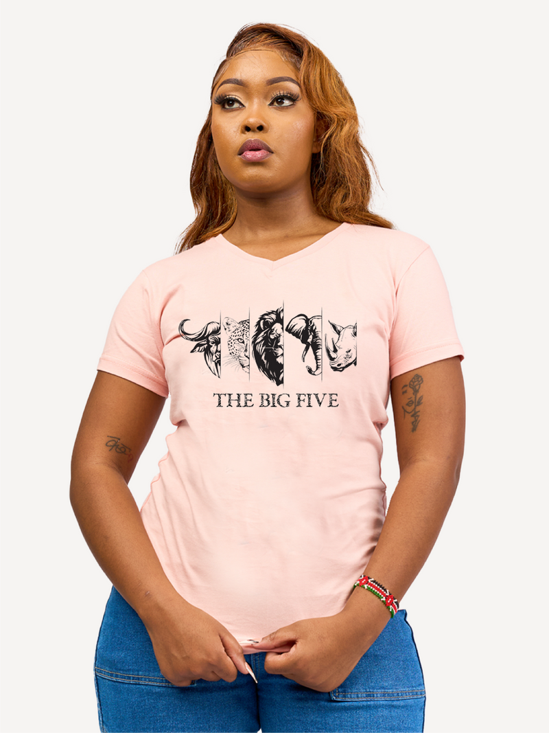 Ladies Graphic Ts: Baby pink with Bold Big Five