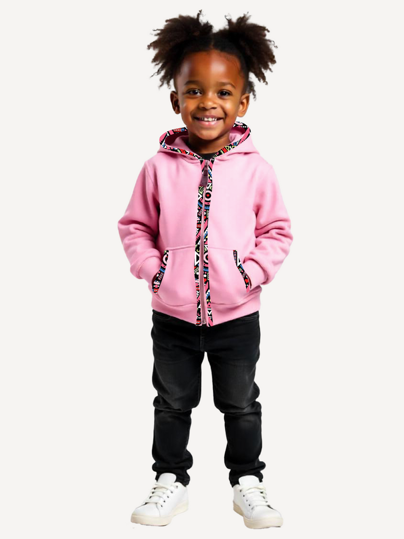 Kids Zipper Hoodies: Baby Pink with Pink Tribal