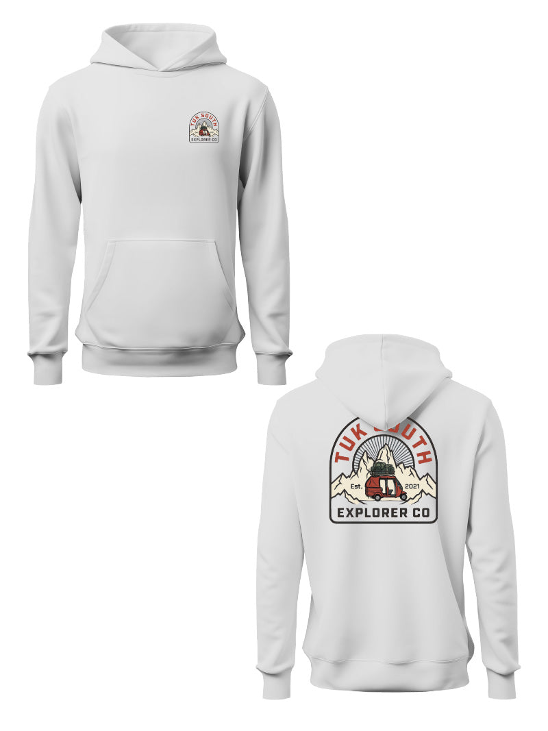 Kali Graphic Hoodies: White with The Explorer Division