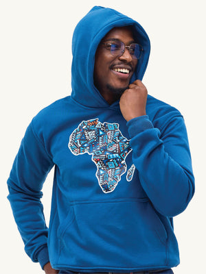 Kali Graphic Hoodies: Petrol Blue with Africa Map