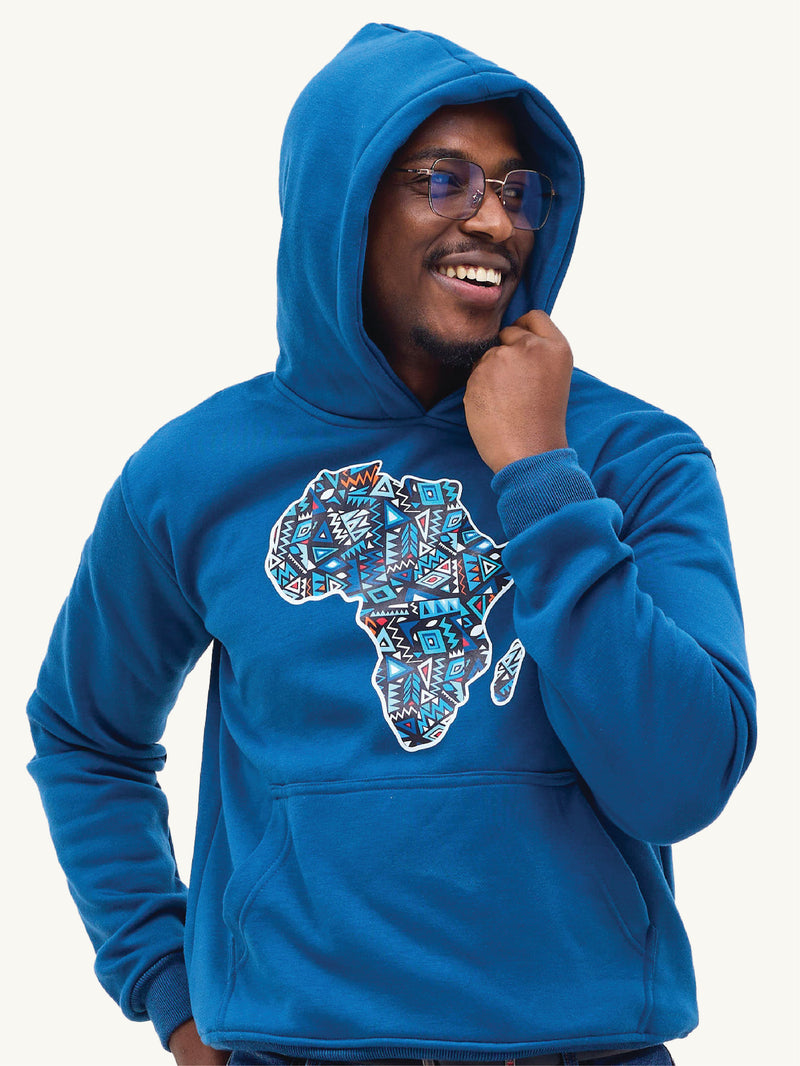 Kali Graphic Hoodies: Petrol Blue with Africa Map