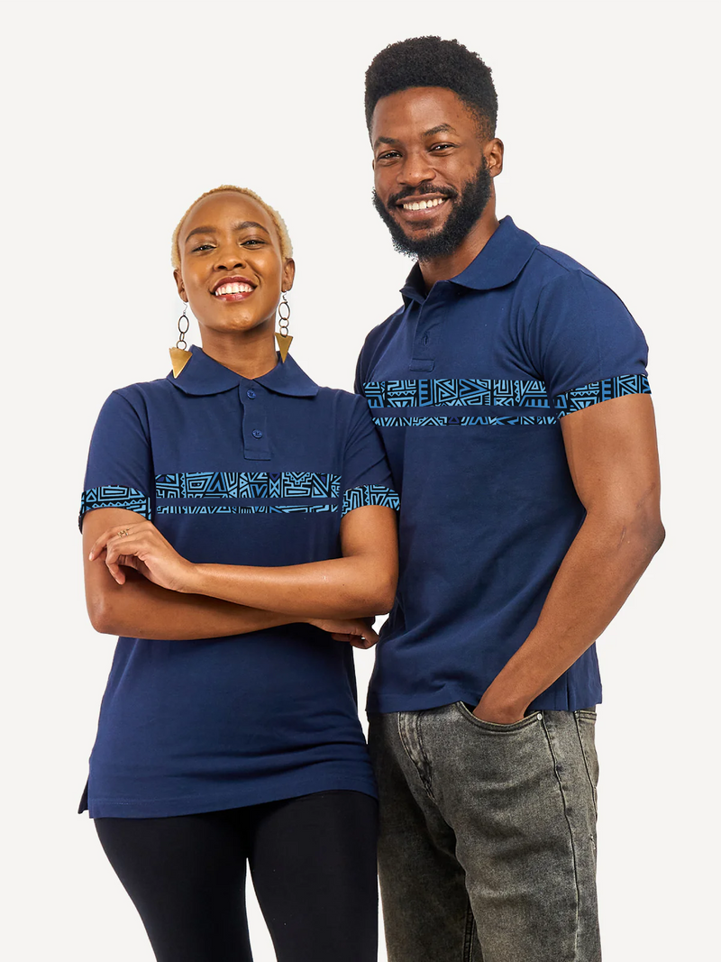 Kali Premium Polos: Navy with Black & Blue Tribal