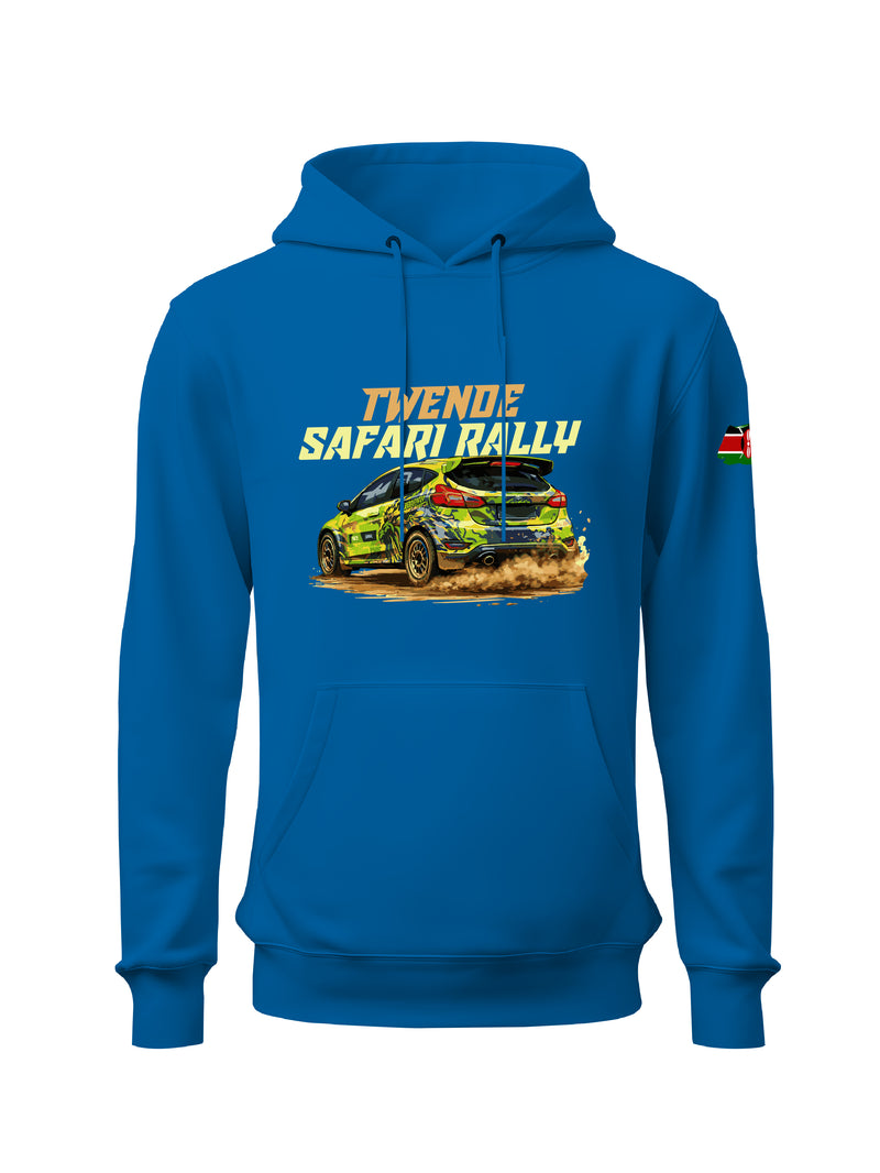 Kali Graphic Hoodies: Petrol Blue with Twende Safari Rally