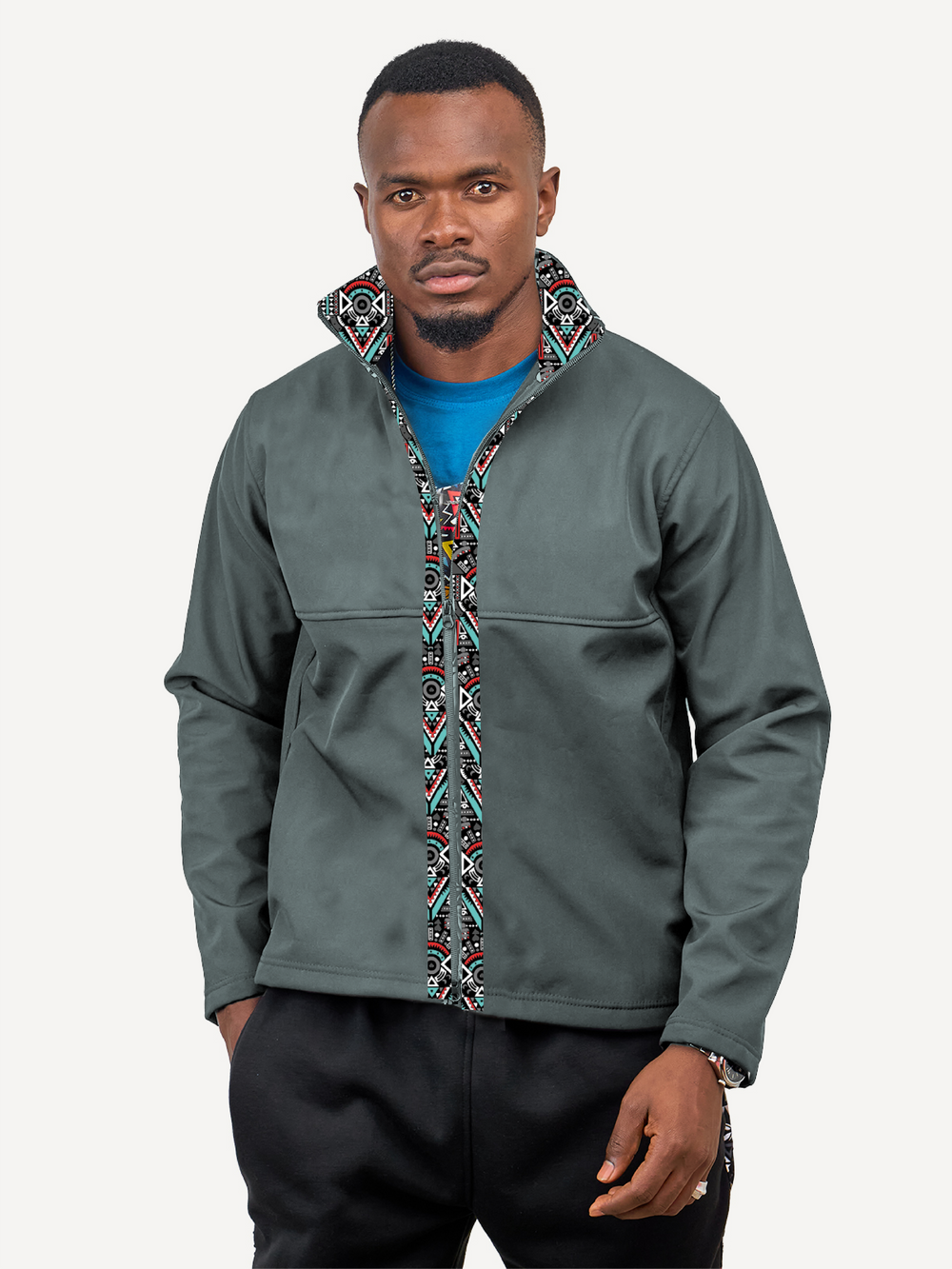 Grey with Grey Tribal Mens Softshell Jacket: Full Sleeve