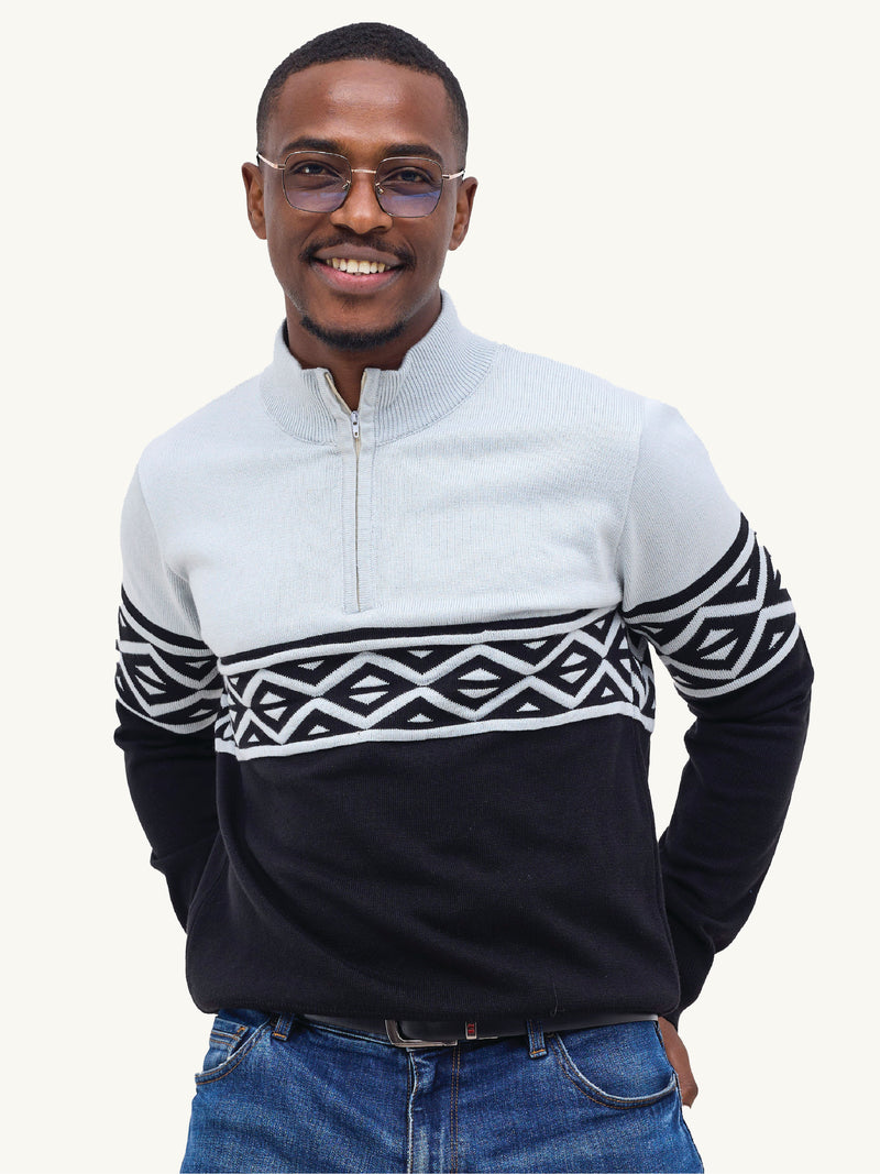 Kali Mens KnitWear: Half-Zip - Black & Grey