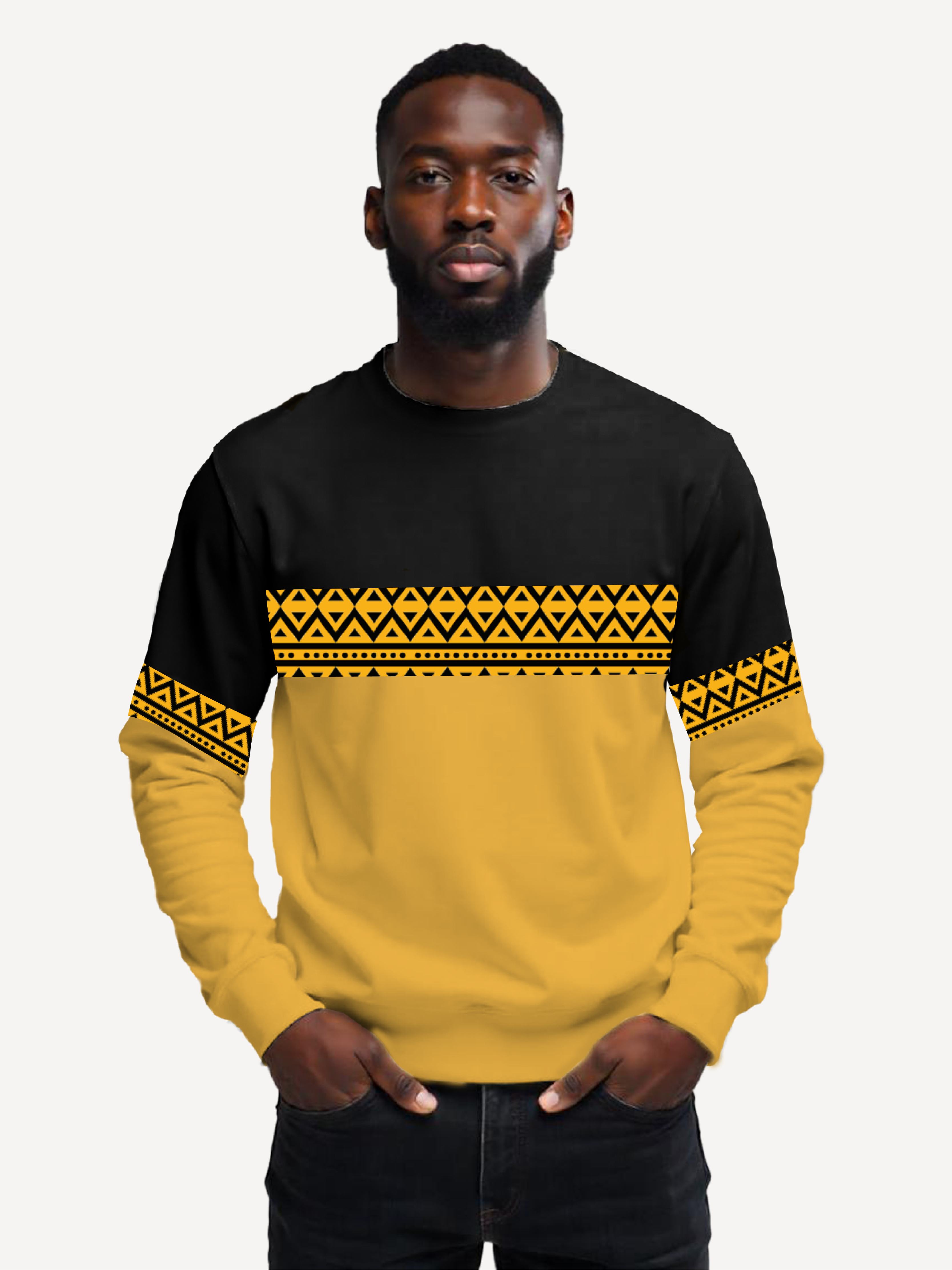Kali Block Sweats - Tops: Black & Yellow with B&Y KK Print