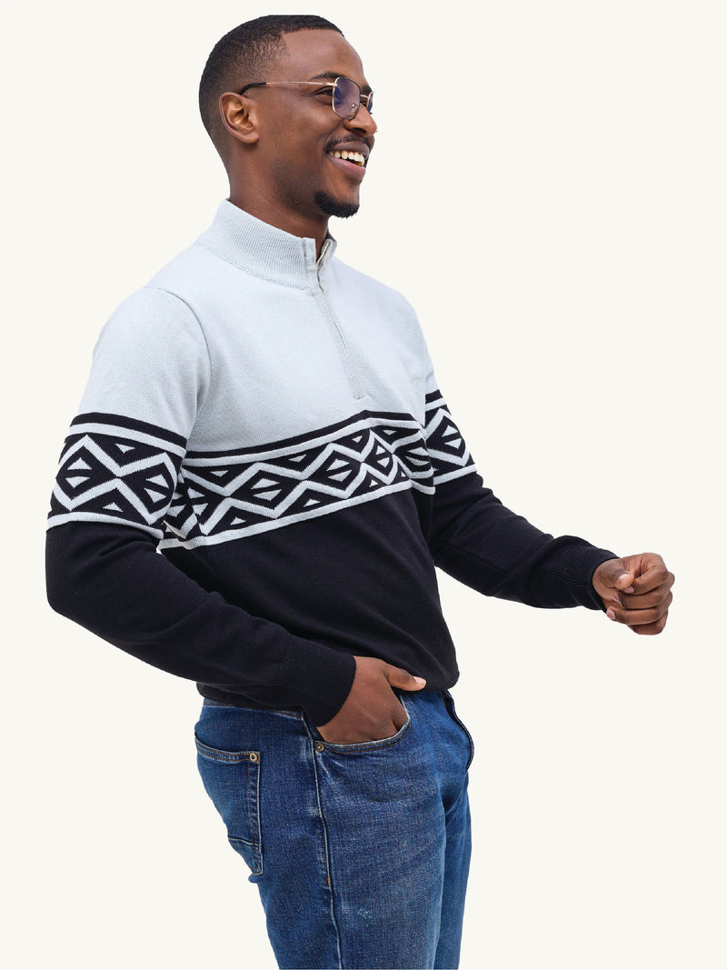 Kali Mens KnitWear: Half-Zip - Black & Grey