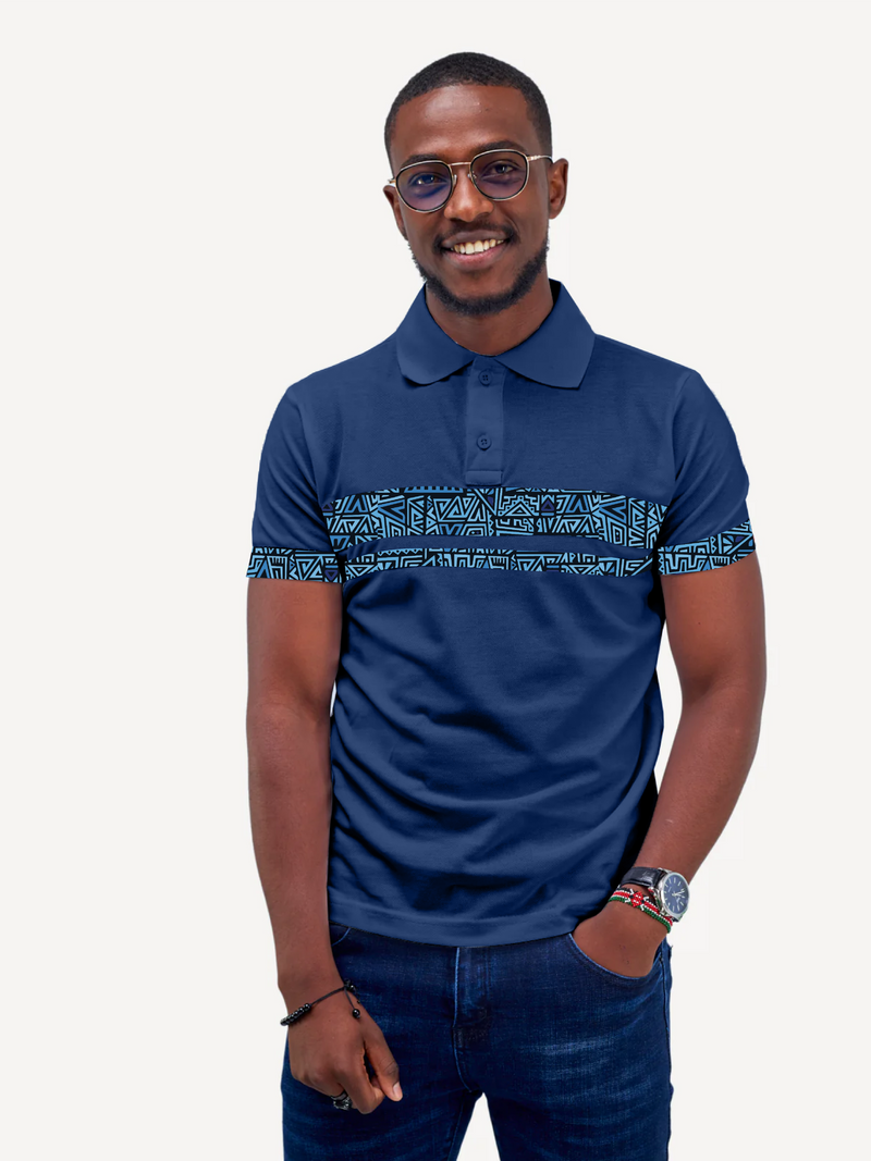 Kali Premium Polos: Navy with Black & Blue Tribal