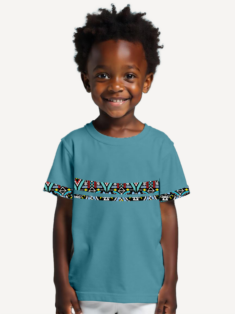 Kali Kids Premium Ts: Teal with Teal Tribal Double Strip