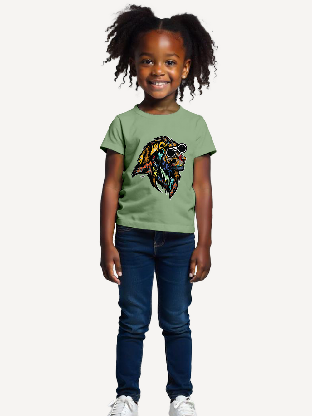 Kali Kids Ts: Olive Green with Simba