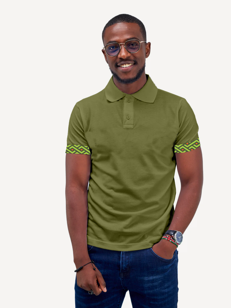 Kali Premium Polos: Olive Green with Green KK Tribal (Collars)