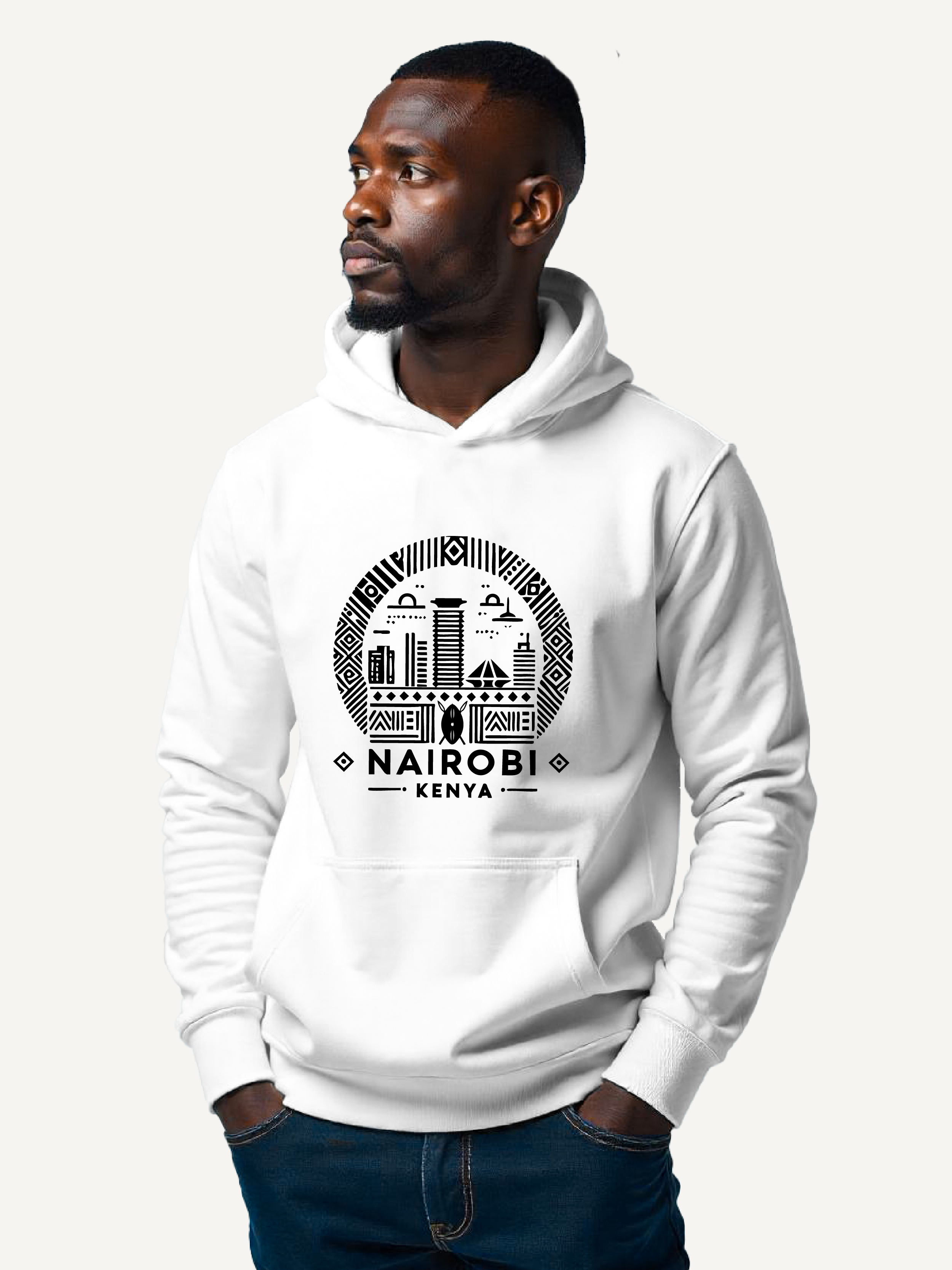 Kali Graphic Hoodies: White with Nairobi II
