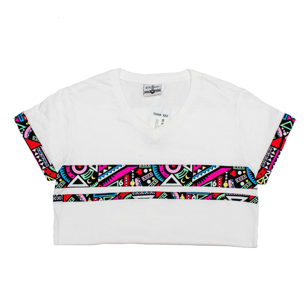 Kali Premium V-neck Ts : White with Pink Tribal