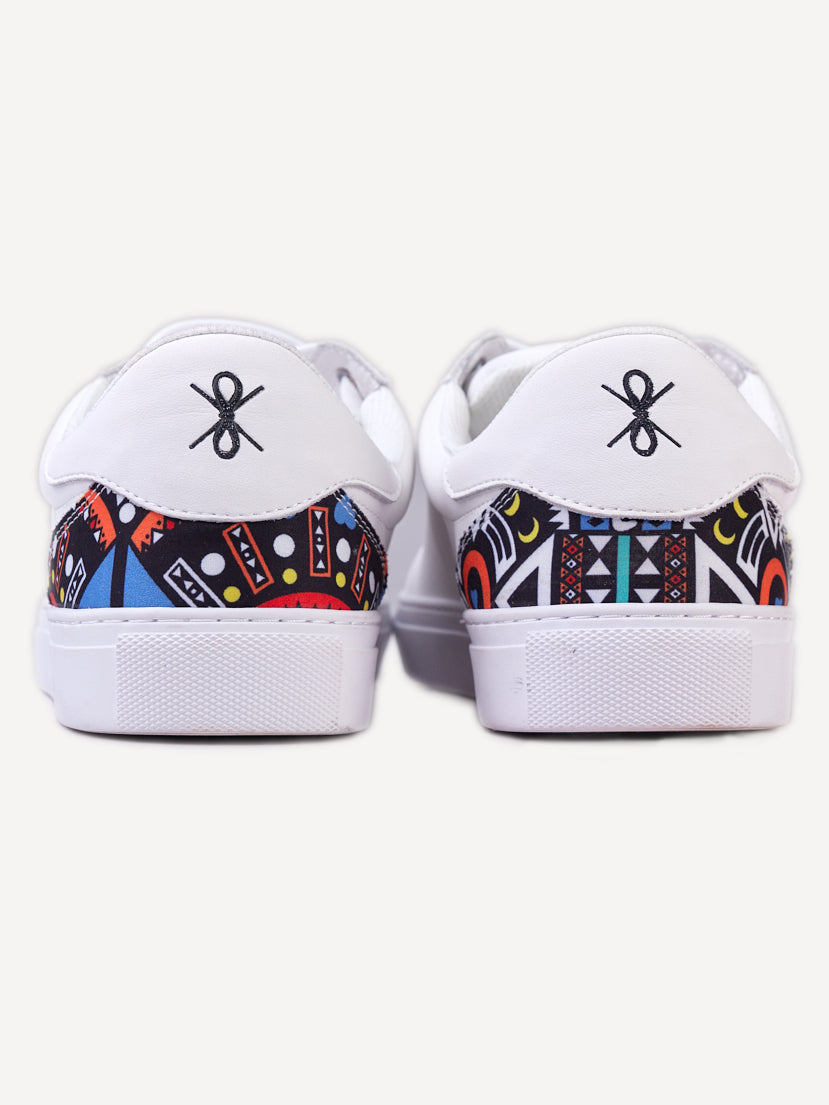 White leather with Blue Tribal (Subtle)