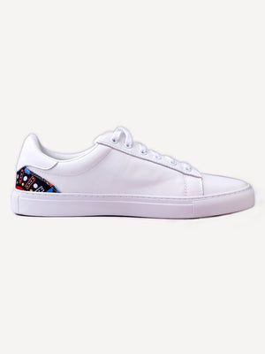 White leather with Blue Tribal (Subtle)