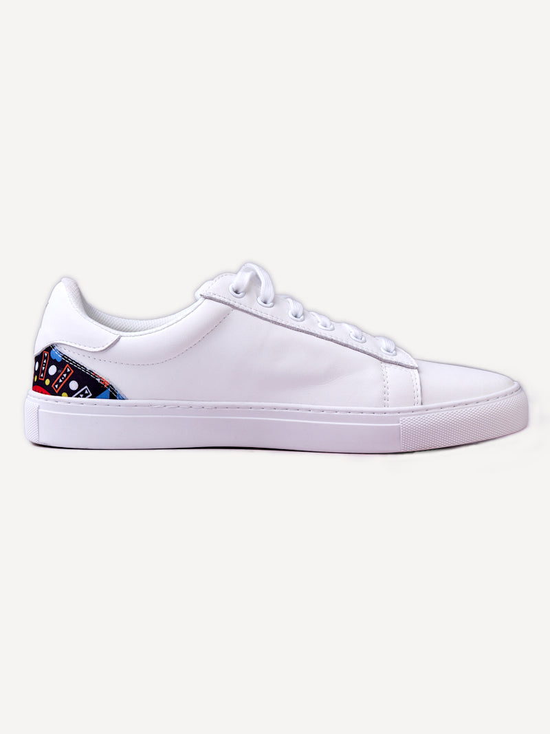 White leather with Blue Tribal (Subtle)