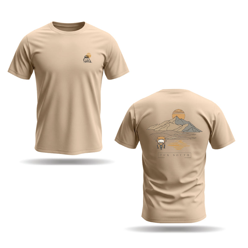 Kali Graphic Ts: Beige with Mountains & Mirages