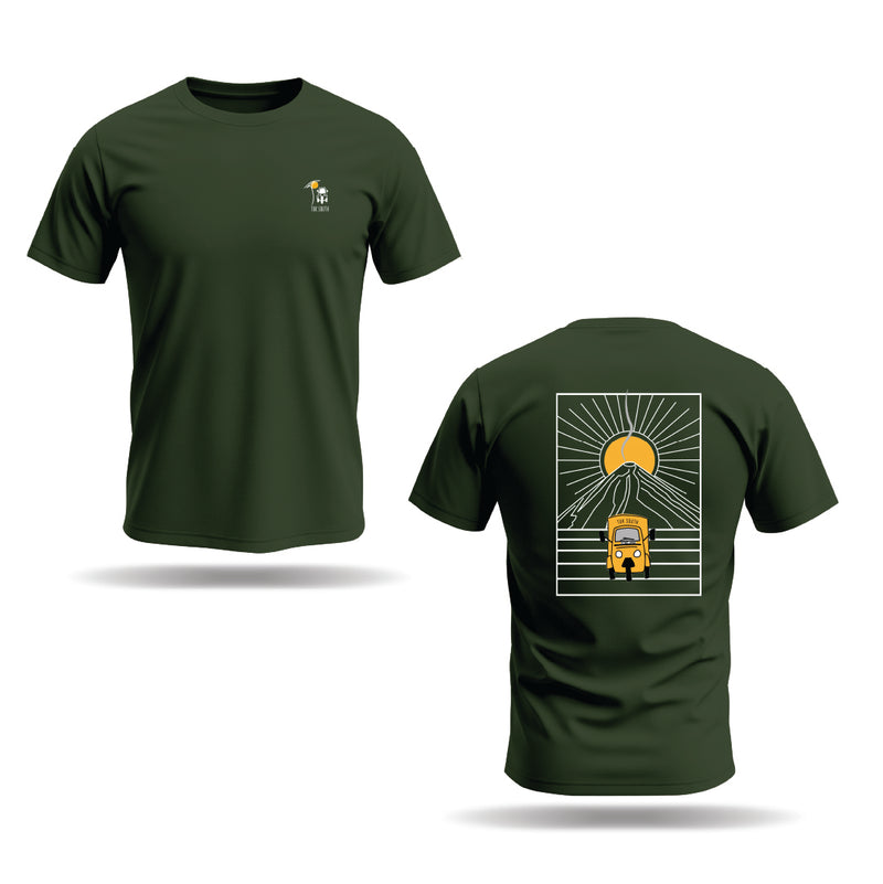 Kali Graphic Ts: Pine Green with Mt. Lengai