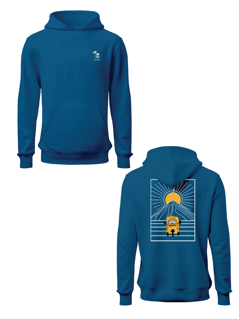Kali Graphic Hoodies: Petrol Blue with Mt. Lengai