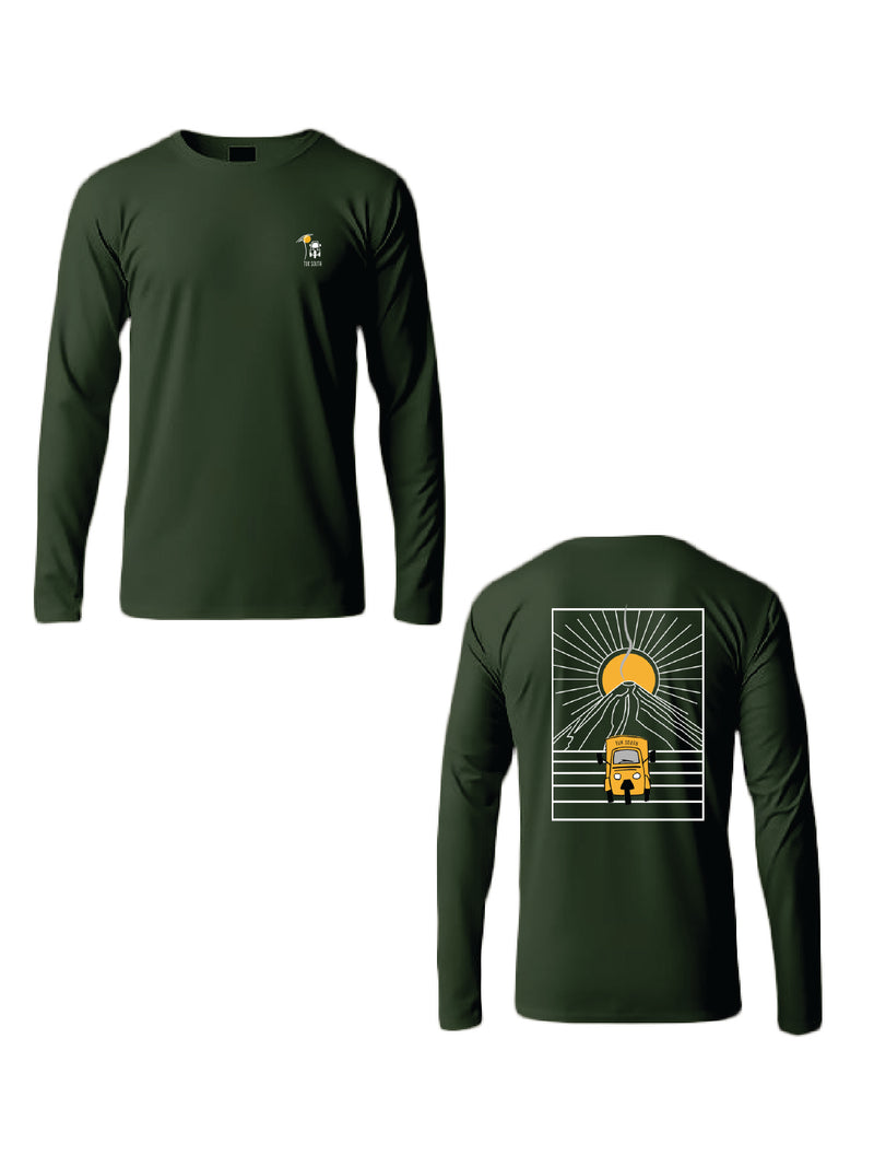Kali Long-Sleeve Graphic Ts: Pine Green with Mt. Lengai