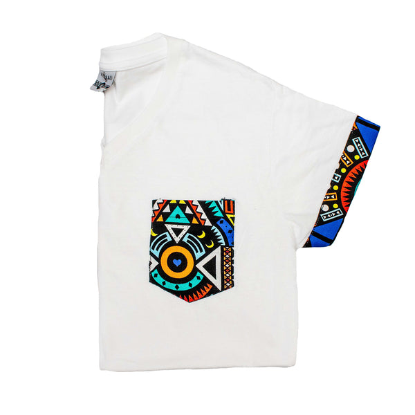 Kali Premium V-neck Ts: White with Blue Tribal