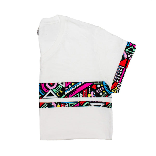 Kali Premium V-neck Ts : White with Pink Tribal