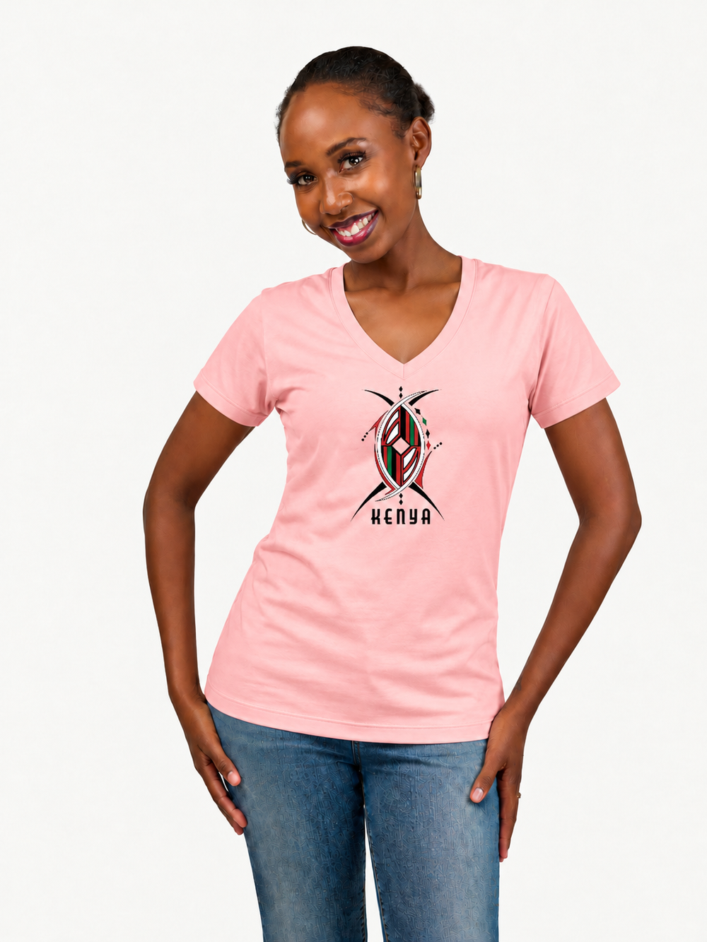 Ladies Graphic Ts: Baby pink with Kenya Shield