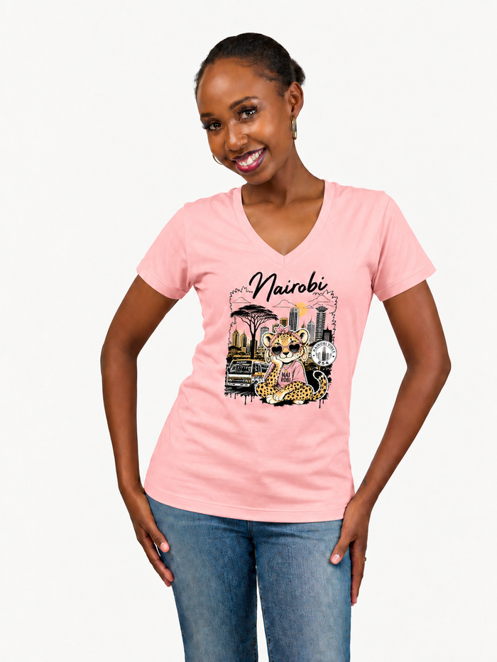 Ladies Graphic Ts: Baby pink with Nairobi Vibes Chui
