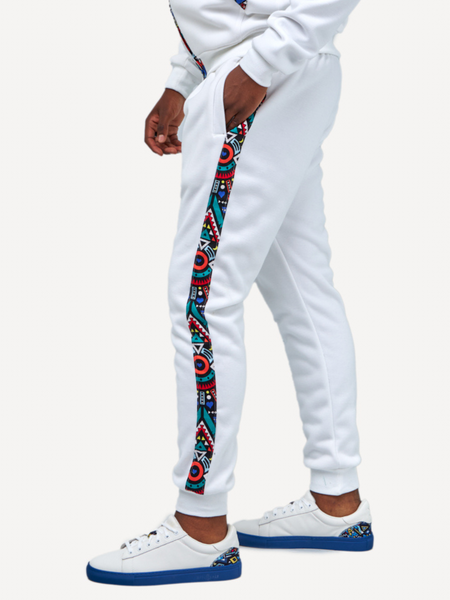 Kali Sweats: Pants - White with Blue Tribal