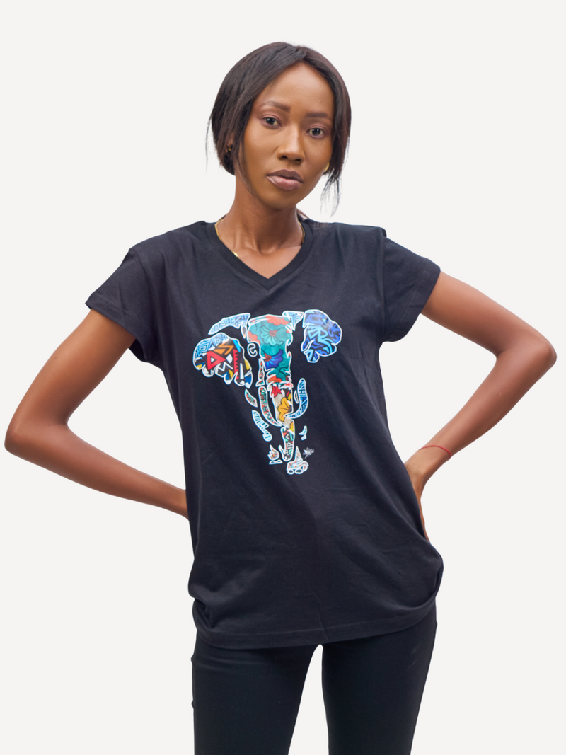 Ladies Graphic Ts: Black with Tembo 2