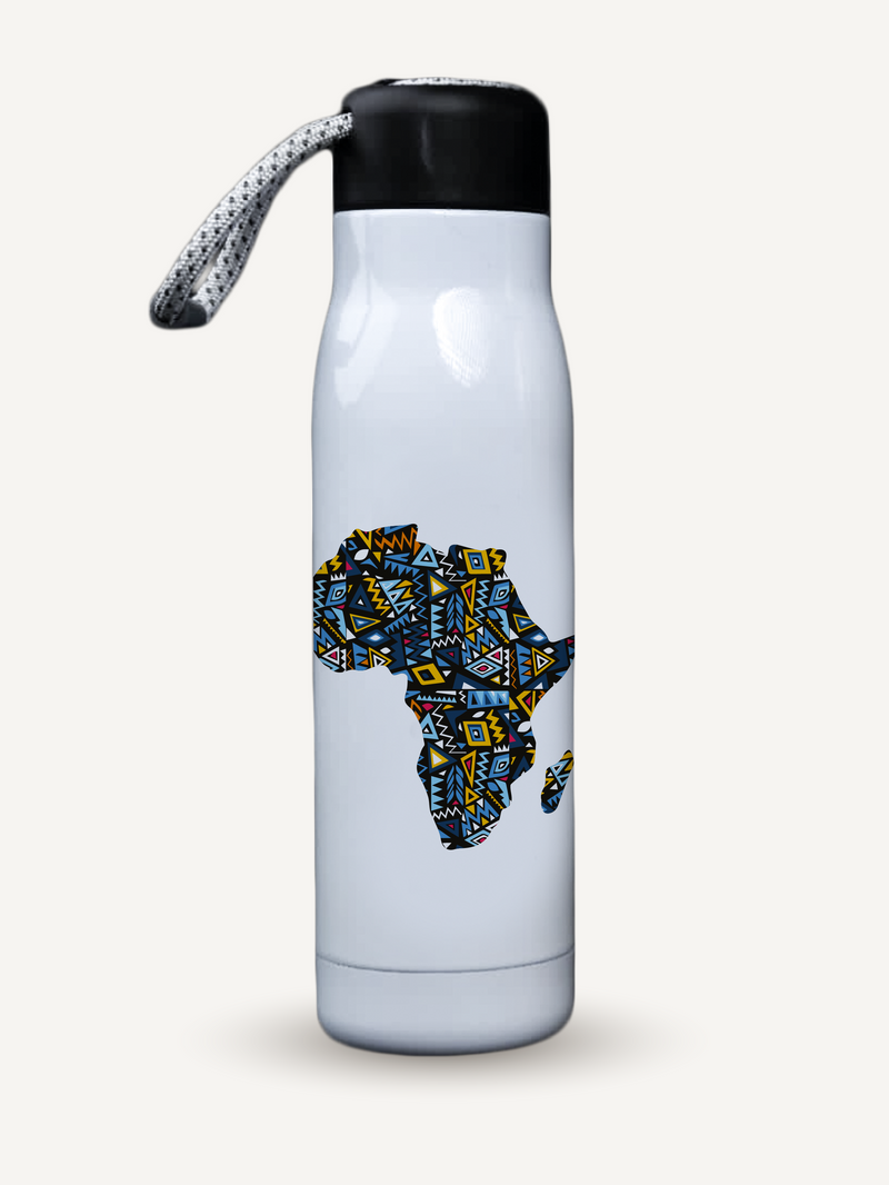 Kali String Water Bottles: White with African Map